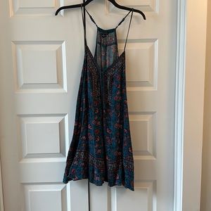 American Eagle Razor Back Spaghetti Strap Boho Teal w/ Pink Red Flowers Flowy